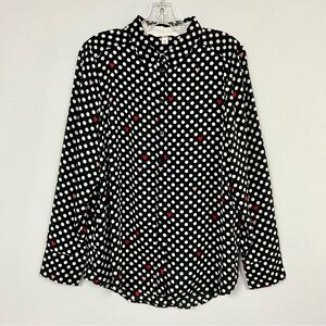 POPSUGAR ❤️ Graphic Hearts Polka Dot Long-Sleeved Blouse [Size XL]
